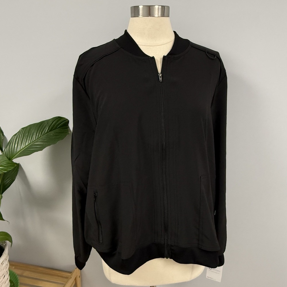 NWT Cherokee Certainty Anti-Microbial Scrub Jacket XL Black Warm Up Scrubs